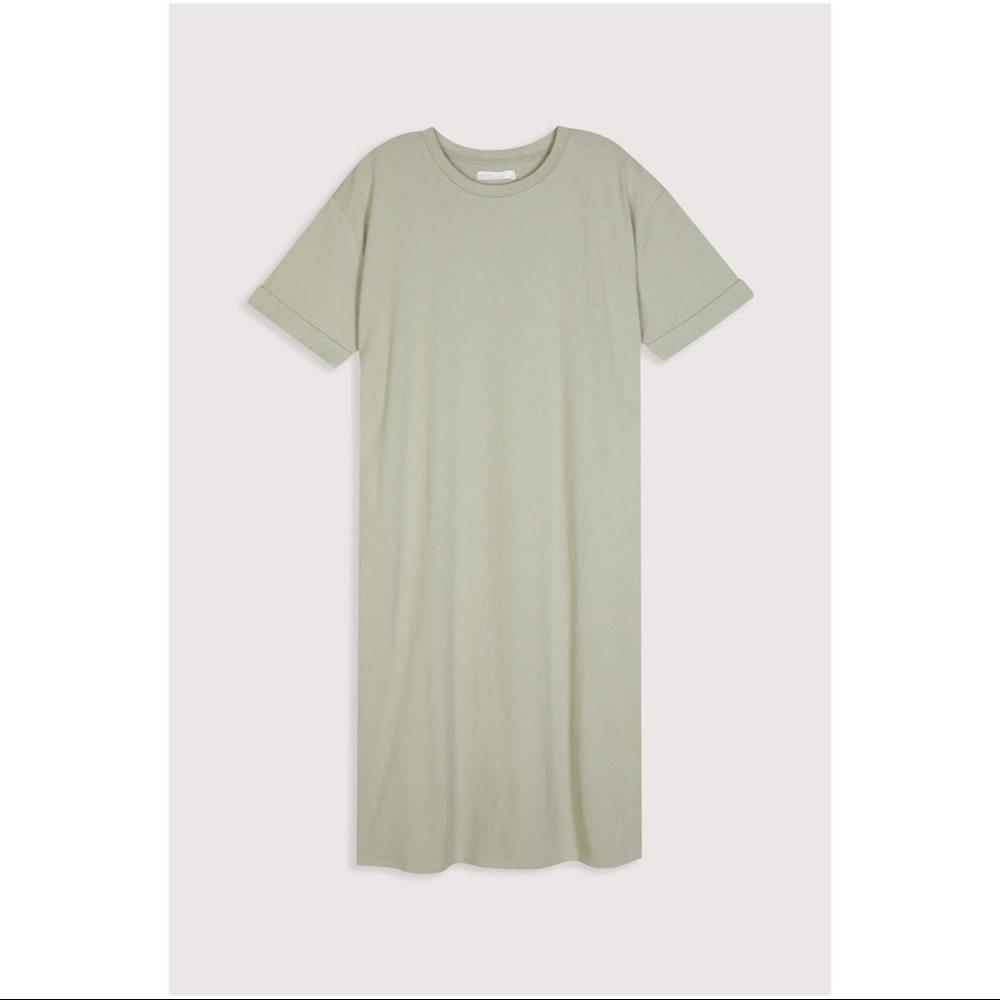 Oak + Fort oversized t shirt dress with side split in sage green